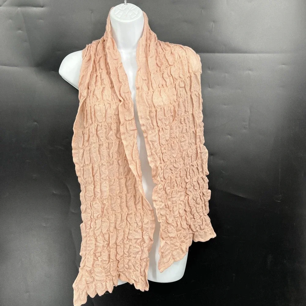 HOBBS crinkle scarf wrap pale blush pink merino wool silk effortlessly chic euro